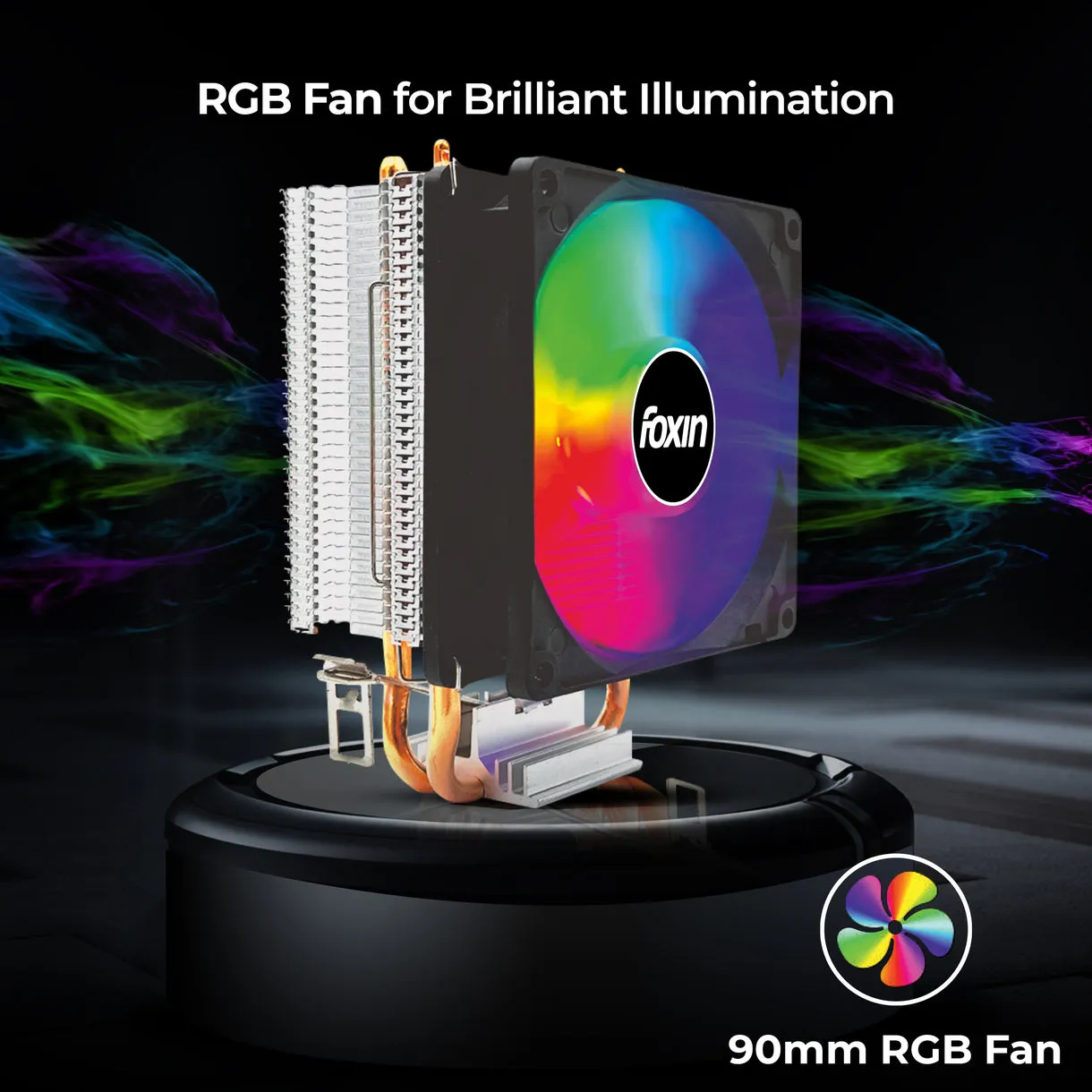 Foxin CPU Fan For Intel and AMD Socket 90mm RGB FCF 003 view 3